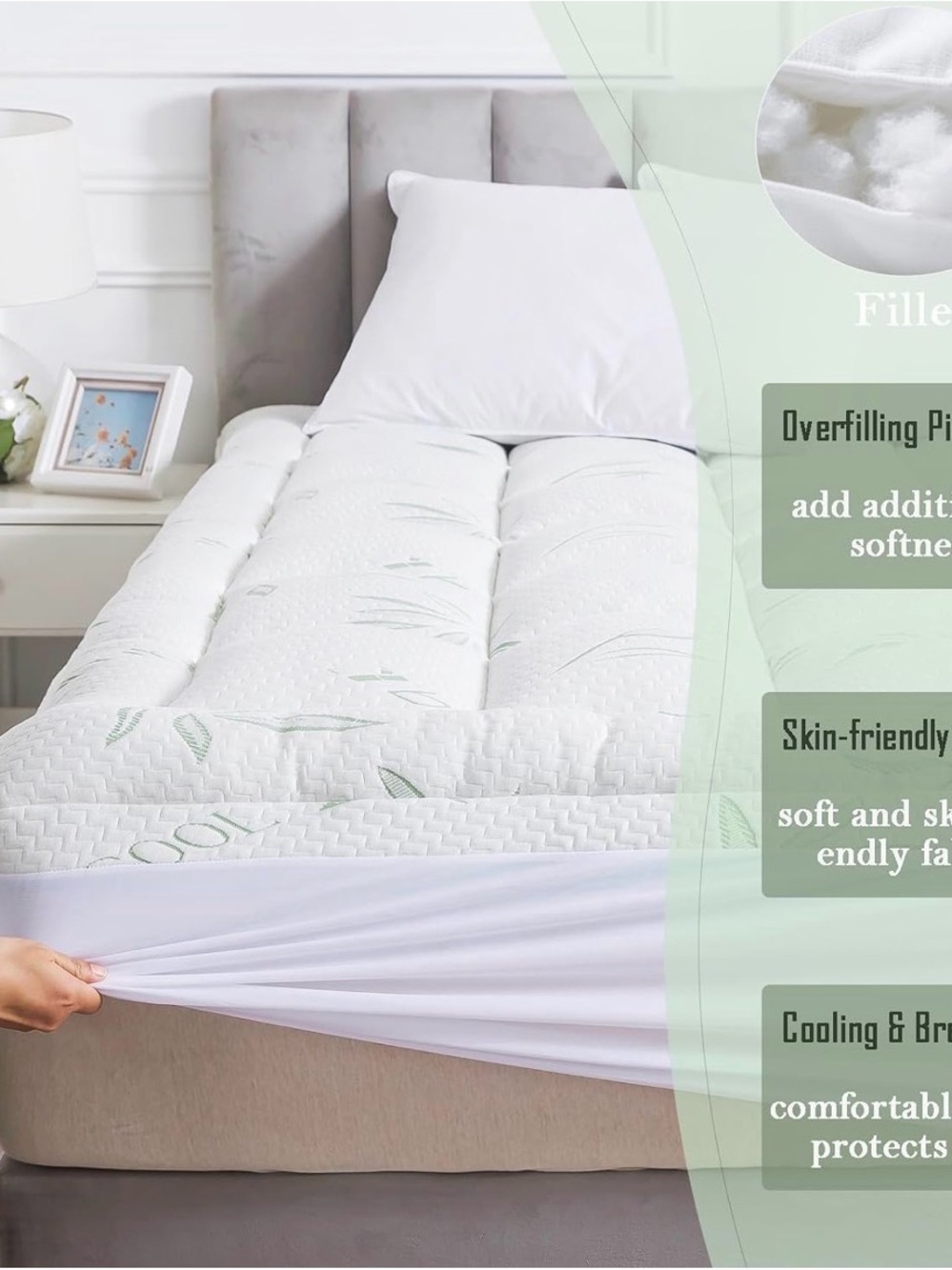 Cooling White Mattress Topper Protector - Quilted Comfort